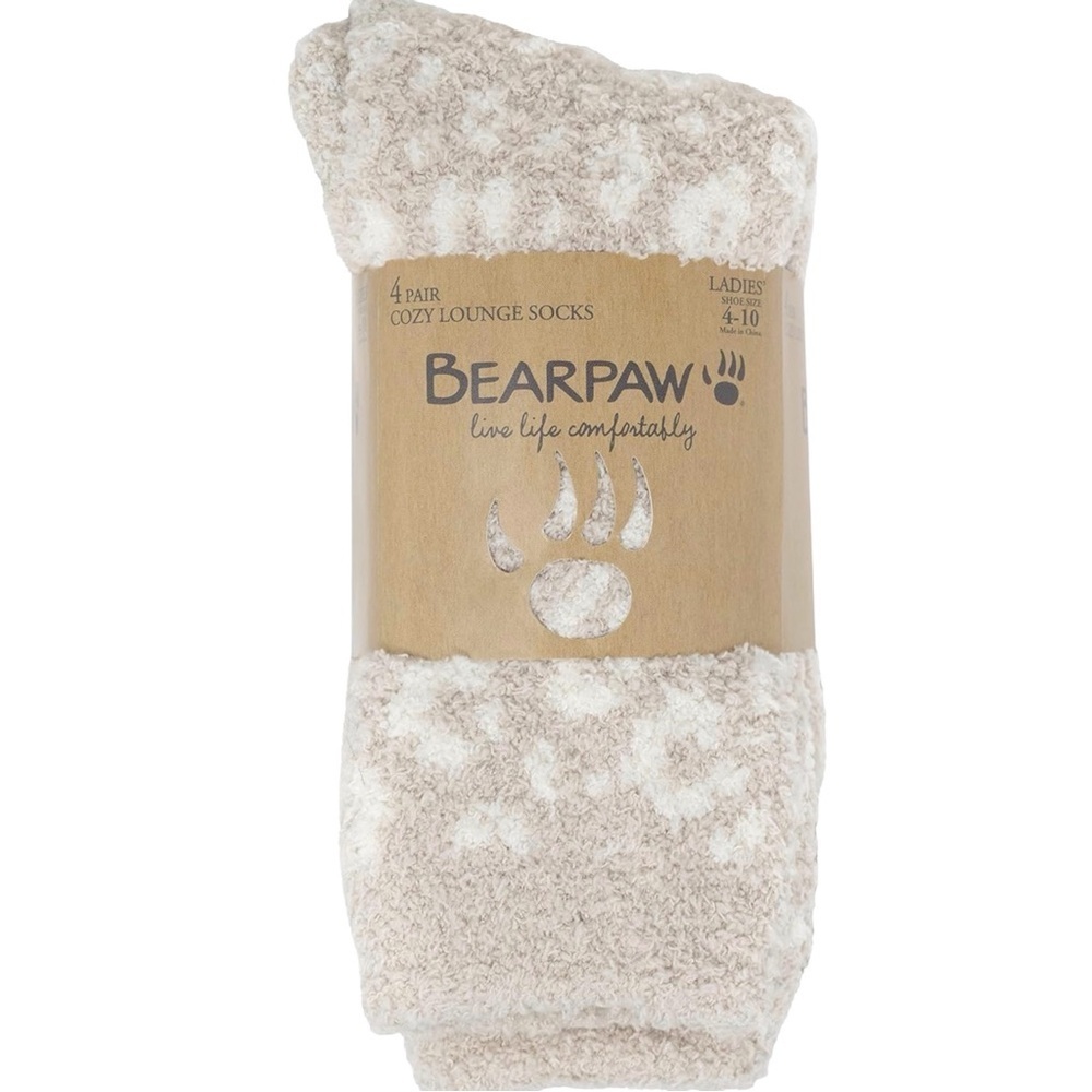 BEARPAW Cozy Lounge Socks 4 Pack Neutral Plush Crew Socks Soft Slipper Socks OS